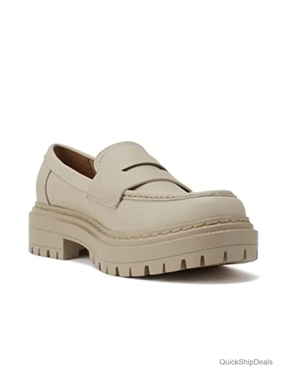 Soda Eureka Women Slip On Platform Penny Loafer Lug Sole Stitched Detail